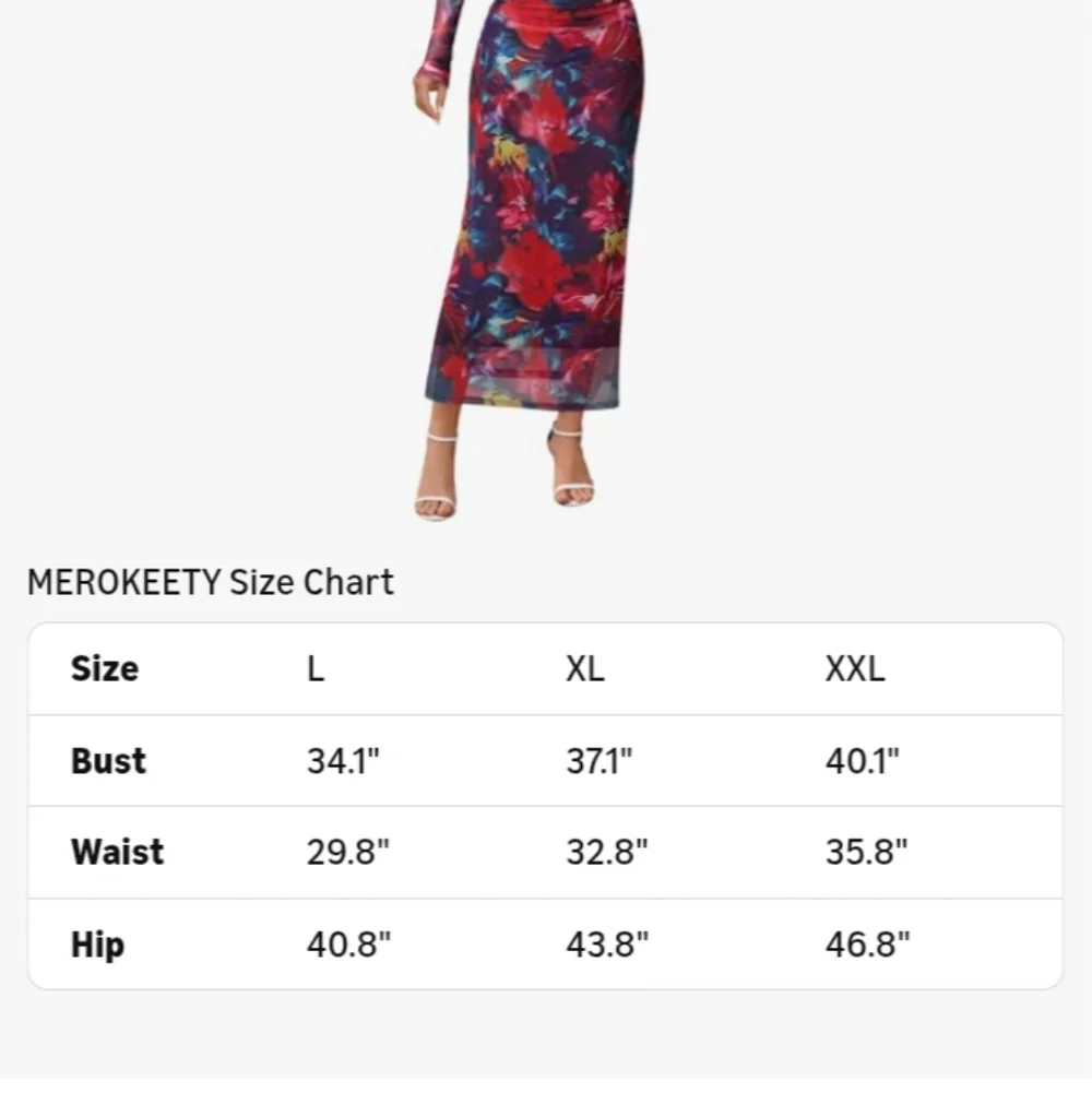 MEROKEETY Floral Sheer Mesh Long Sleeve Fully Lined Maxi Dresses Size XL NWT - Picture 6 of 7